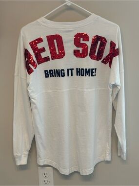 PINK Victoria's Secret White Long-Sleeve Pocket Tee with Red Sox 'B' Logo